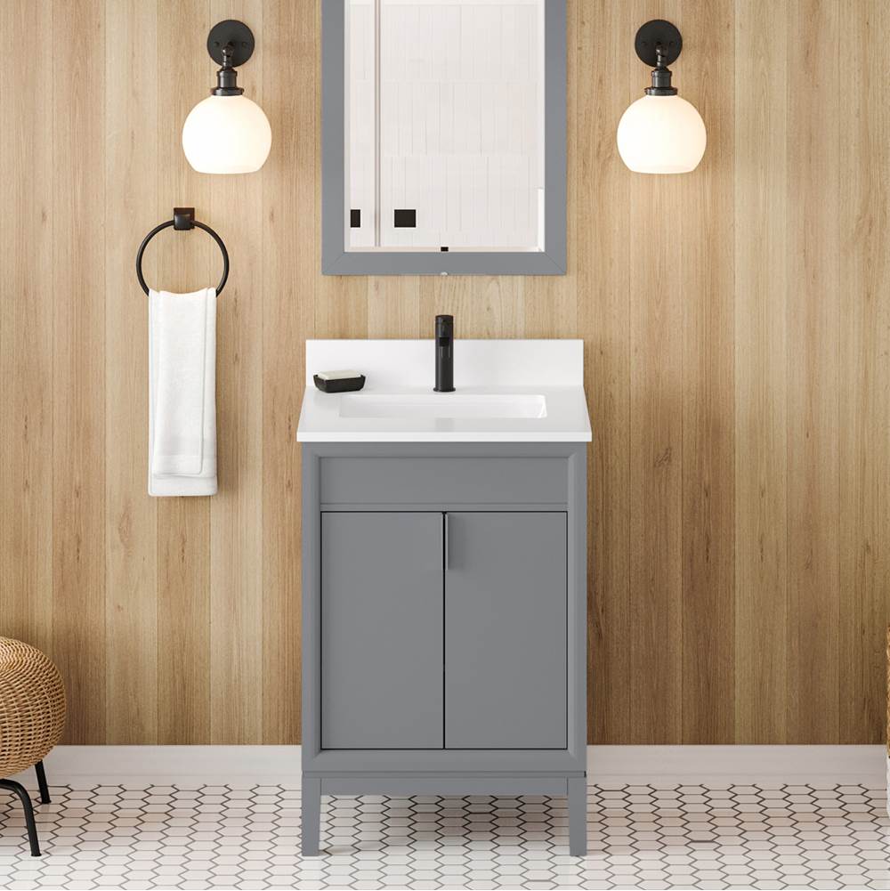 24'' Black Theodora Vanity, White Quartz Vanity Top, Undermount Rectangle Bowl