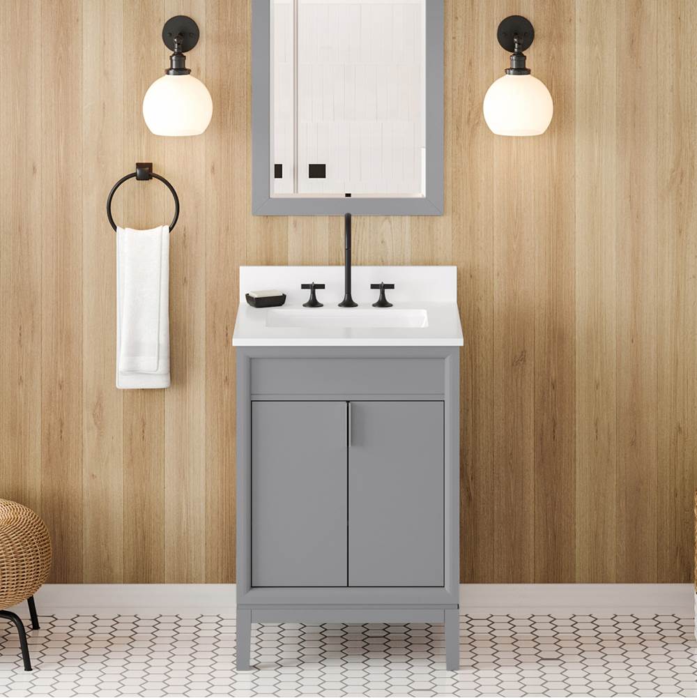 24'' Black Theodora Vanity, White Quartz Vanity Top, Undermount Rectangle Bowl