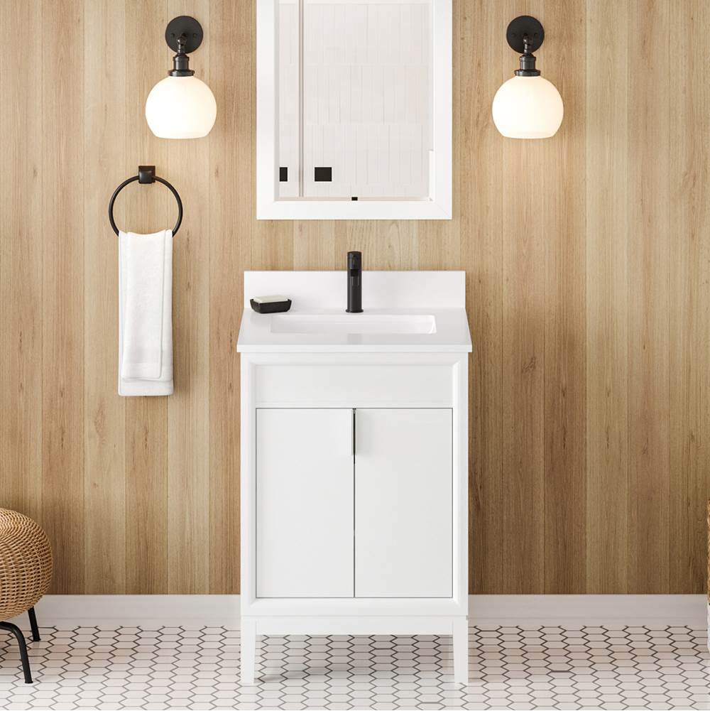 24'' Black Theodora Vanity, White Quartz Vanity Top, Undermount Rectangle Bowl
