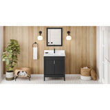Jeffrey Alexander - 30'' Black Theodora Vanity, White Quartz Vanity Top, Undermount Rectangle Bowl - Black