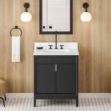 30'' Black Theodora Vanity, White Quartz Vanity Top, Undermount Rectangle Bowl