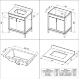 30'' Black Theodora Vanity, White Quartz Vanity Top, Undermount Rectangle Bowl