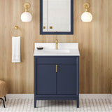 30'' Black Theodora Vanity, White Quartz Vanity Top, Undermount Rectangle Bowl