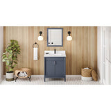 Jeffrey Alexander - 30'' Blue Steel Theodora Vanity, White Quartz Vanity Top, Undermount Rectangle Bowl - Blue Steel
