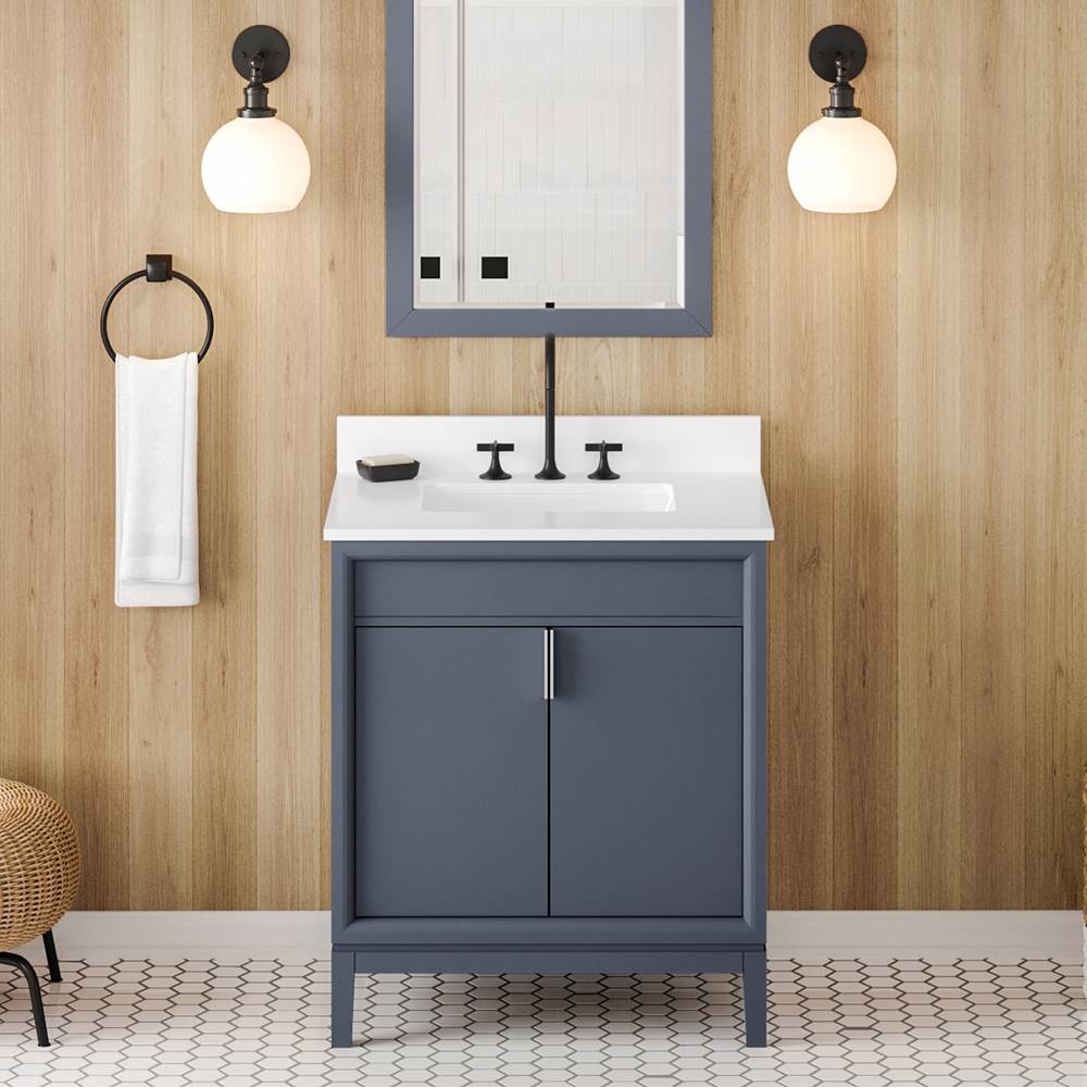 30'' Black Theodora Vanity, White Quartz Vanity Top, Undermount Rectangle Bowl
