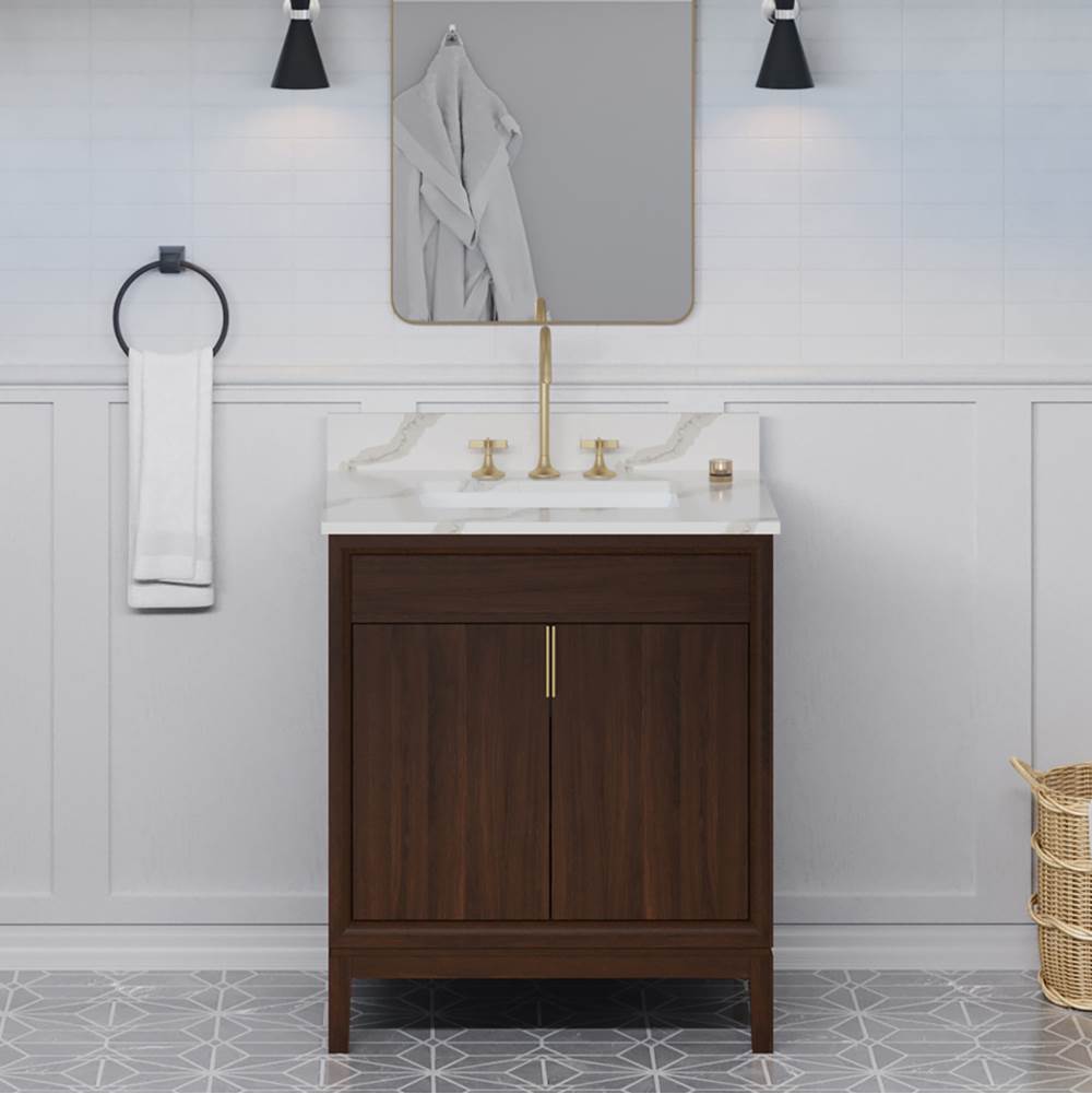 30'' Black Theodora Vanity, Calacatta Vienna Quartz Vanity Top, Undermount Rectangle Bowl