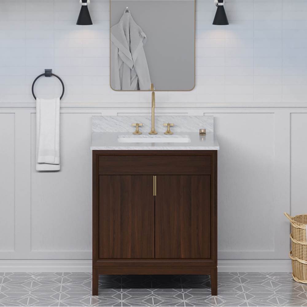 30'' Black Theodora Vanity, White Carrara Marble Vanity Top, Undermount Rectangle Bowl
