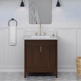 30'' Black Theodora Vanity, White Carrara Marble Vanity Top, Undermount Rectangle Bowl
