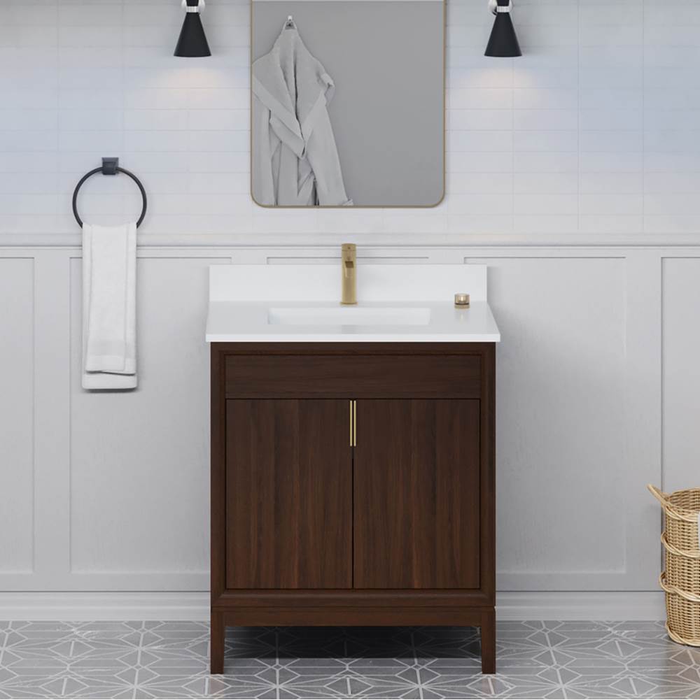 30'' Black Theodora Vanity, White Quartz Vanity Top, Undermount Rectangle Bowl