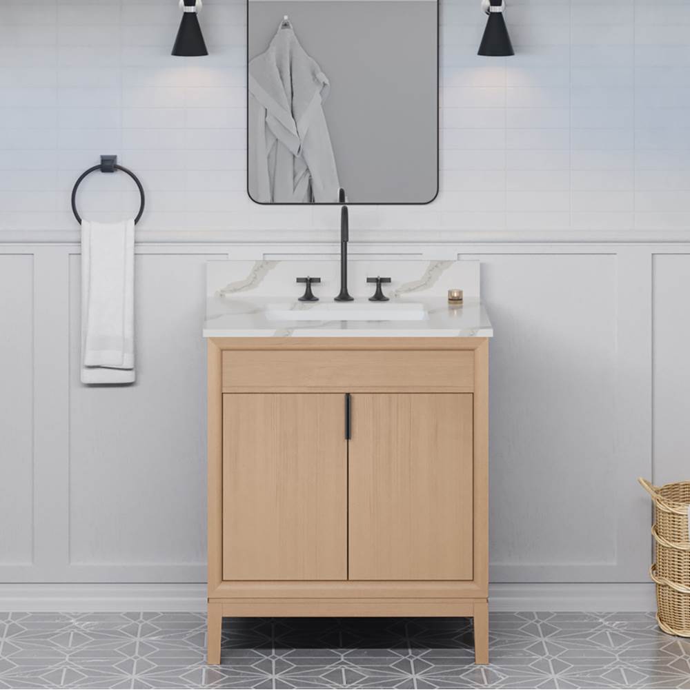 30'' Black Theodora Vanity, Calacatta Vienna Quartz Vanity Top, Undermount Rectangle Bowl