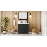 Jeffrey Alexander - 36'' Black Theodora Vanity, Left Offset, White Quartz Vanity Top, Undermount Rectangle Bowl - Black
