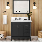 36'' Black Theodora Vanity, Left Offset, White Quartz Vanity Top, Undermount Rectangle Bowl