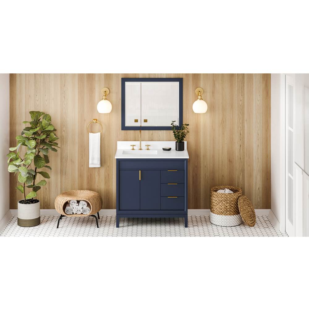Jeffrey Alexander - 36'' Hale Blue Theodora Vanity, Left Offset, White Quartz Vanity Top, Undermount Rectangle Bowl - Hale Blue