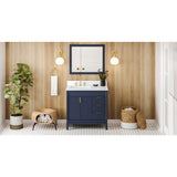 Jeffrey Alexander - 36'' Hale Blue Theodora Vanity, Left Offset, White Quartz Vanity Top, Undermount Rectangle Bowl - Hale Blue
