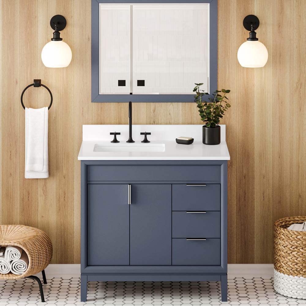 36'' Black Theodora Vanity, Left Offset, White Quartz Vanity Top, Undermount Rectangle Bowl