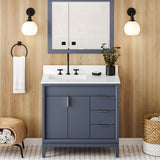36'' Black Theodora Vanity, Left Offset, White Quartz Vanity Top, Undermount Rectangle Bowl