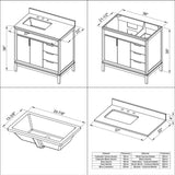 36'' Black Theodora Vanity, Left Offset, White Quartz Vanity Top, Undermount Rectangle Bowl