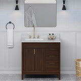 36'' Black Theodora Vanity, Left Offset, White Carrara Marble Vanity Top, Undermount Rectangle Bowl