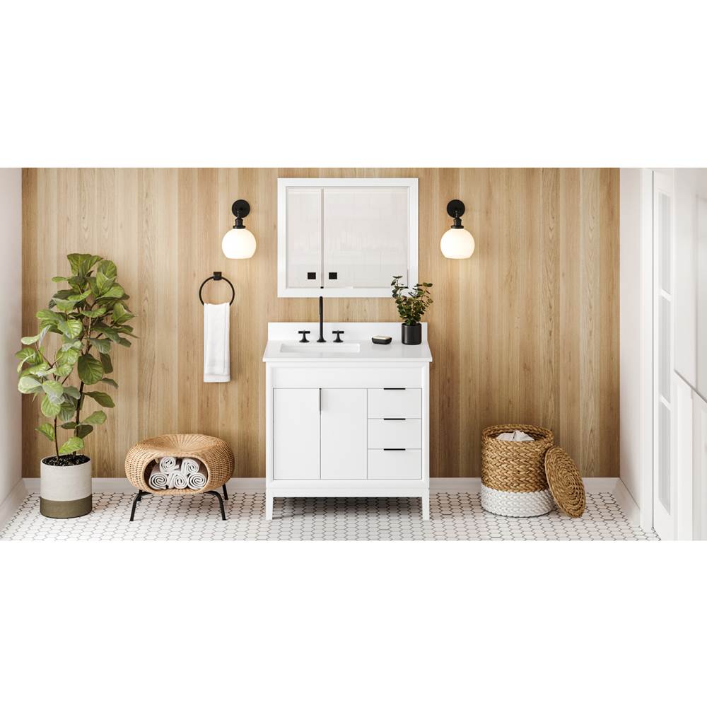 Jeffrey Alexander - 36'' White Theodora Vanity, Left Offset, White Quartz Vanity Top, Undermount Rectangle Bowl - White