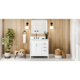 Jeffrey Alexander - 36'' White Theodora Vanity, Left Offset, White Quartz Vanity Top, Undermount Rectangle Bowl - White