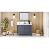Jeffrey Alexander - 48'' Blue Steel Theodora Vanity, White Quartz Vanity Top, Undermount Rectangle Bowl - Blue Steel