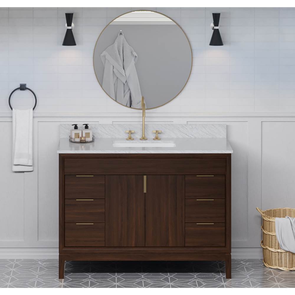 48'' Black Theodora Vanity, White Carrara Marble Vanity Top, Undermount Rectangle Bowl
