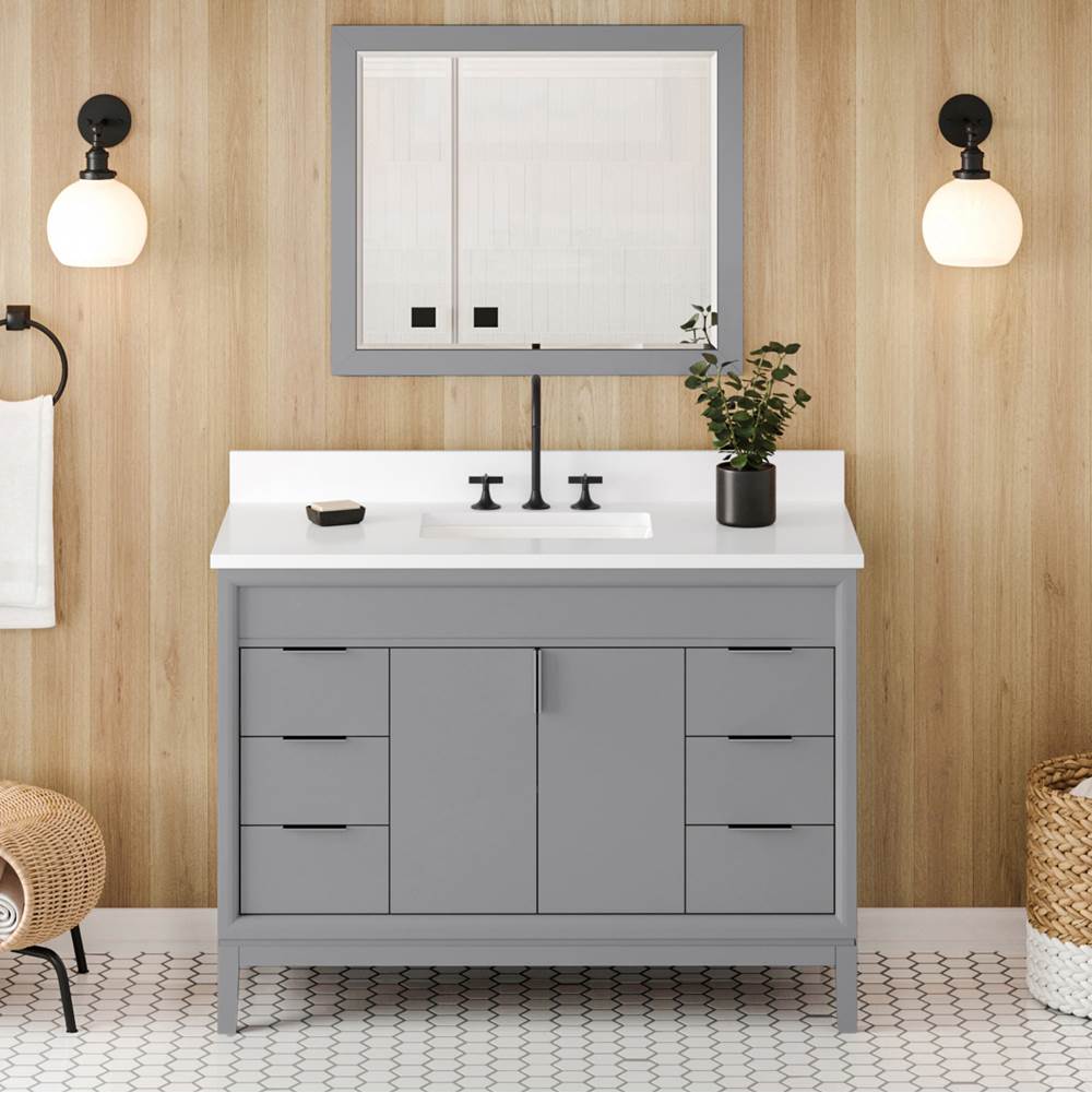 48'' Black Theodora Vanity, White Quartz Vanity Top, Undermount Rectangle Bowl