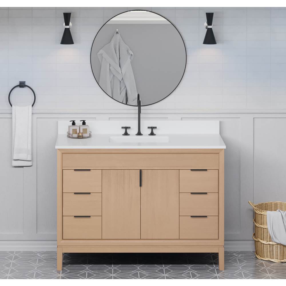 48'' Black Theodora Vanity, White Quartz Vanity Top, Undermount Rectangle Bowl