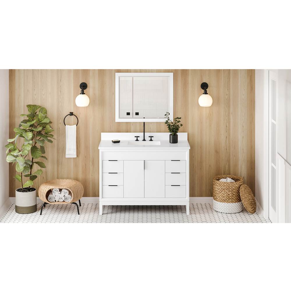 Jeffrey Alexander - 48'' White Theodora Vanity, White Quartz Vanity Top, Undermount Rectangle Bowl - White
