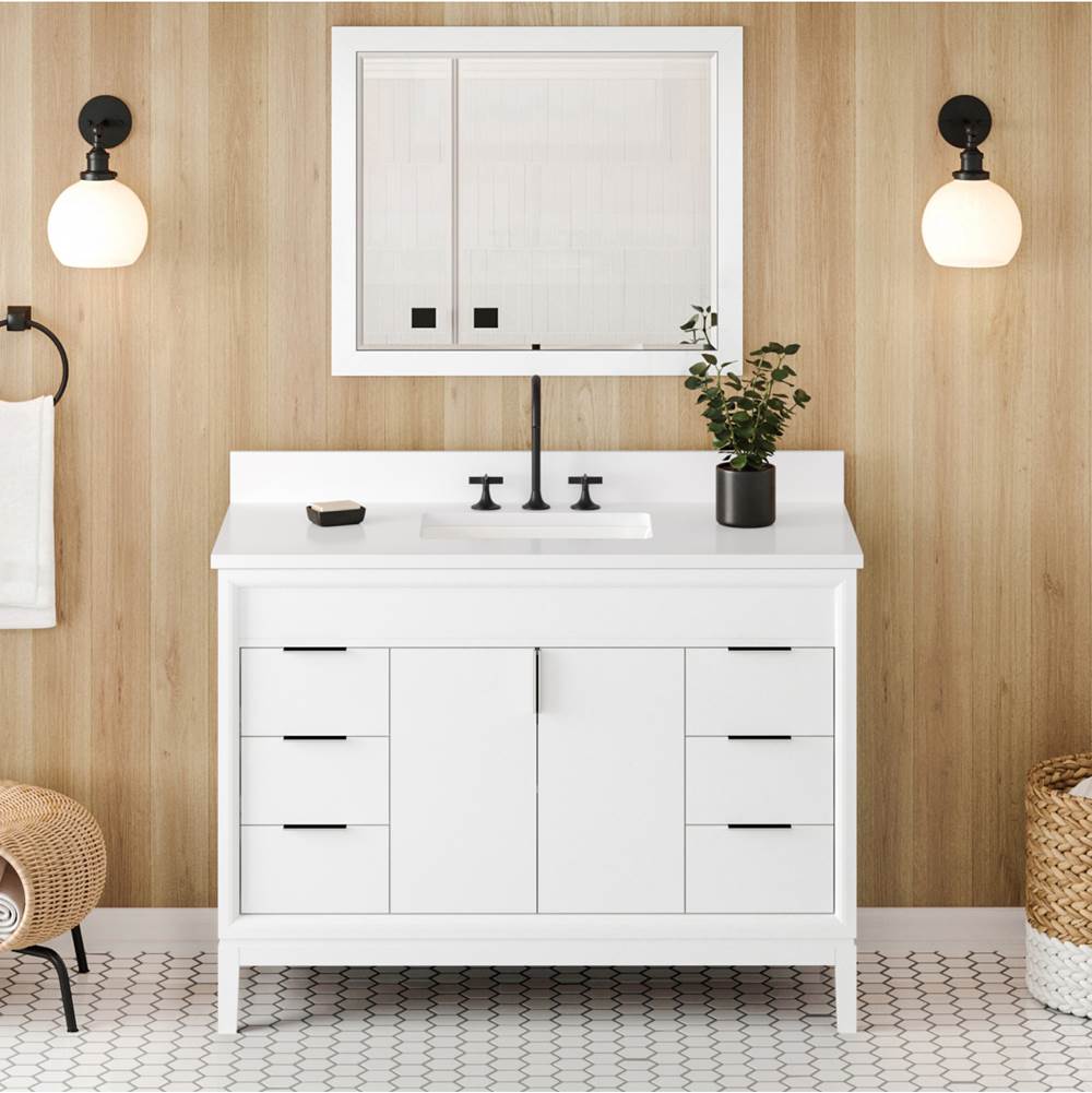 48'' Black Theodora Vanity, White Quartz Vanity Top, Undermount Rectangle Bowl