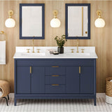 60'' Black Theodora Vanity, Double Bowl, White Quartz Vanity Top, Two Undermount Rectangle Bowls