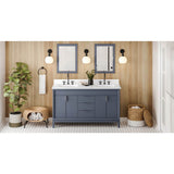Jeffrey Alexander - 60'' Blue Steel Theodora Vanity, Double Bowl, White Quartz Vanity Top, Two Undermount Rectangle Bowls - Blue Steel