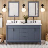 60'' Black Theodora Vanity, Double Bowl, White Quartz Vanity Top, Two Undermount Rectangle Bowls