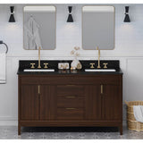 60'' Black Theodora Vanity, Double Bowl, Black Granite Vanity Top, Two Undermount Rectangle Bowls