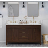 60'' Black Theodora Vanity, Double Bowl, Calacatta Vienna Quartz Vanity Top, Two Undermount Rectangle Bowls