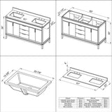 60'' Black Theodora Vanity, Double Bowl, Calacatta Vienna Quartz Vanity Top, Two Undermount Rectangle Bowls