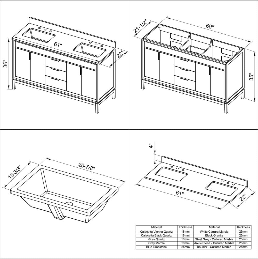 Theodora 60'' Double Bathroom Vanity Set
