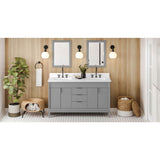 Jeffrey Alexander - 60'' Grey Theodora Vanity, Double Bowl, White Quartz Vanity Top, Two Undermount Rectangle Bowls - Grey