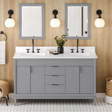 60'' Black Theodora Vanity, Double Bowl, White Quartz Vanity Top, Two Undermount Rectangle Bowls