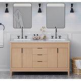 60'' Black Theodora Vanity, Double Bowl, White Carrara Marble Vanity Top, Two Undermount Rectangle Bowls