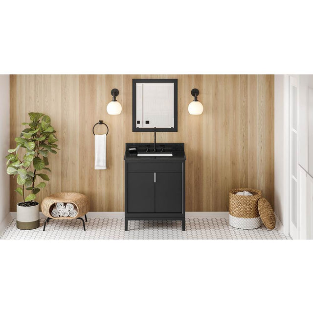 Jeffrey Alexander - 30'' Black Theodora Vanity, Black Granite Vanity Top, Undermount Rectangle Bowl - Black