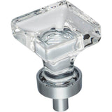 Jeffrey Alexander - 1'' Overall Length Polished Chrome Square Glass Harlow Cabinet Knob - Polished Chrome