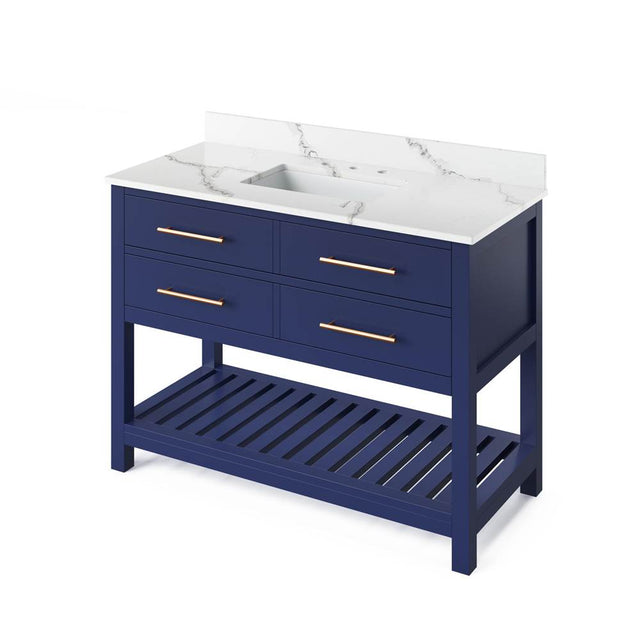 Jeffrey Alexander - 48'' Hale Blue Wavecrest Vanity, Calacatta Vienna Quartz Vanity Top, undermount rectangle bowl - Hale Blue