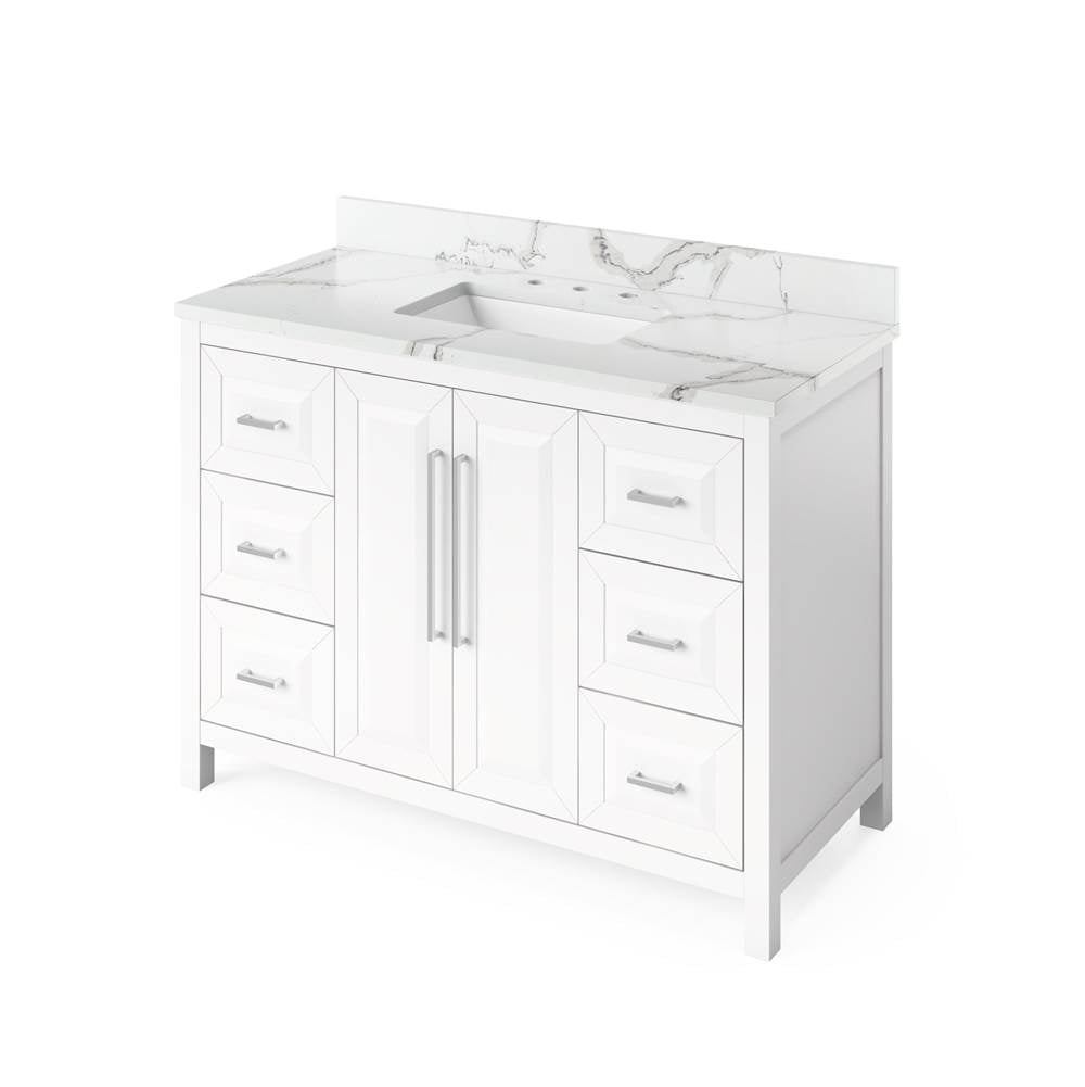 Jeffrey Alexander - 48'' White Cade Vanity, Calacatta Vienna Quartz Vanity Top, undermount rectangle bowl - White