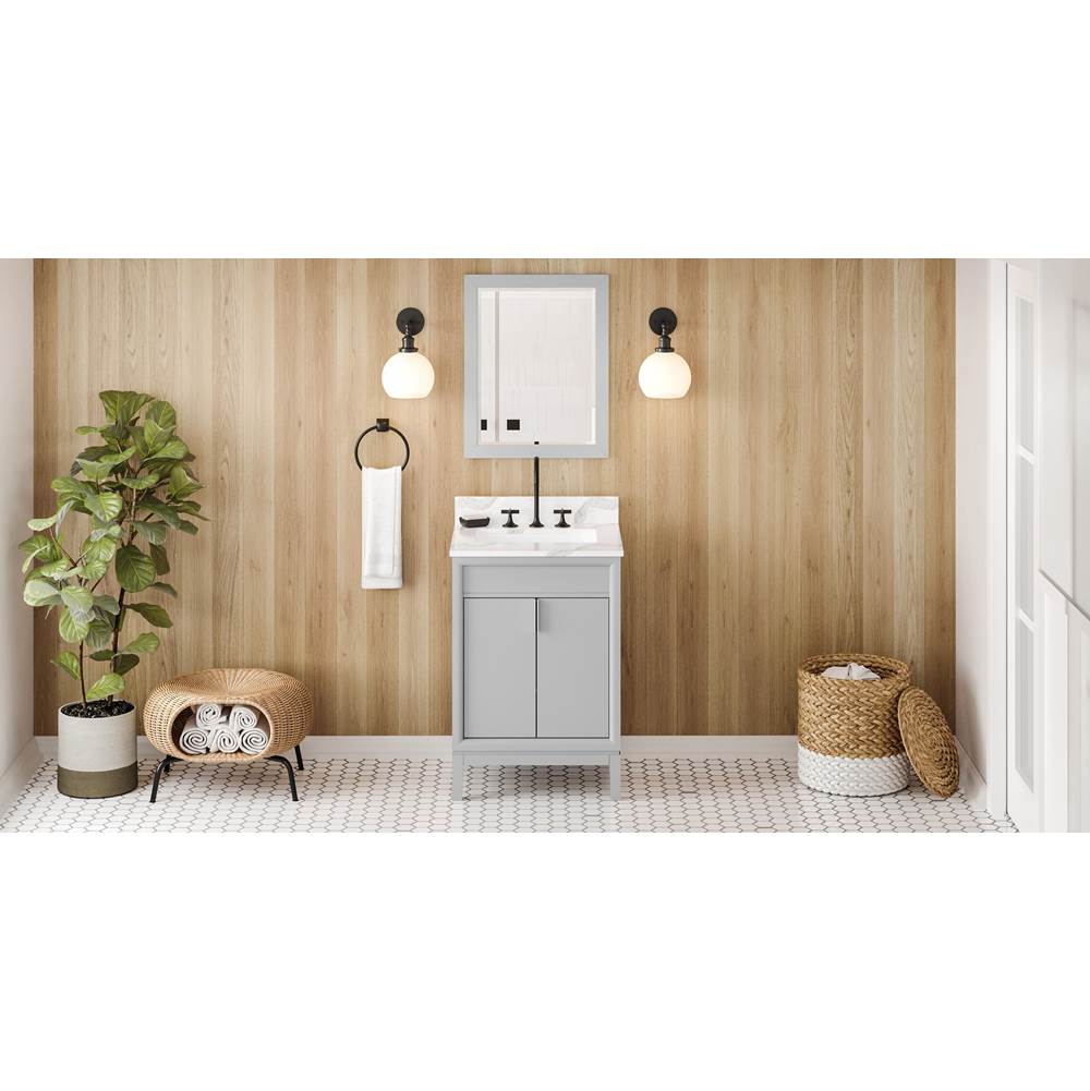 Jeffrey Alexander - 24'' Grey Theodora Vanity, Calacatta Vienna Quartz Vanity Top, Undermount Rectangle Bowl - Grey