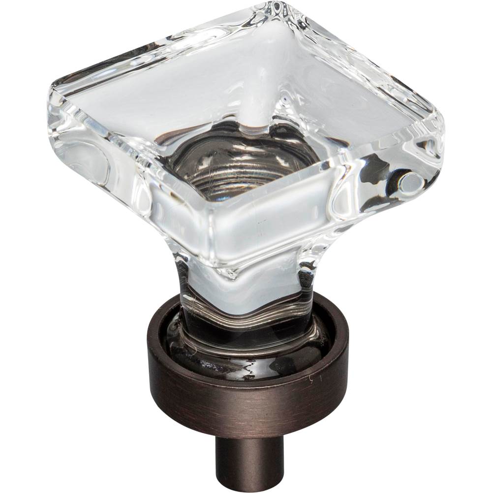 Jeffrey Alexander - 1'' Overall Length Brushed Oil Rubbed Bronze Square Glass Harlow Cabinet Knob - Brushed Oil Rubbed Bronze