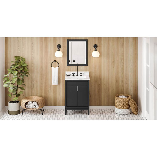 Jeffrey Alexander - 24'' Black Theodora Vanity, Calacatta Vienna Quartz Vanity Top, Undermount Rectangle Bowl - Black