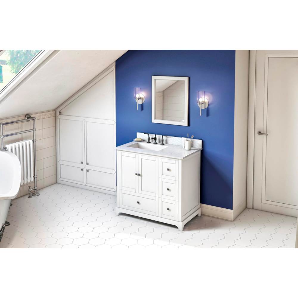 Jeffrey Alexander - 36'' White Addington Vanity, left offset, White Carrara Marble Vanity Top, undermount rectangle bowl - White