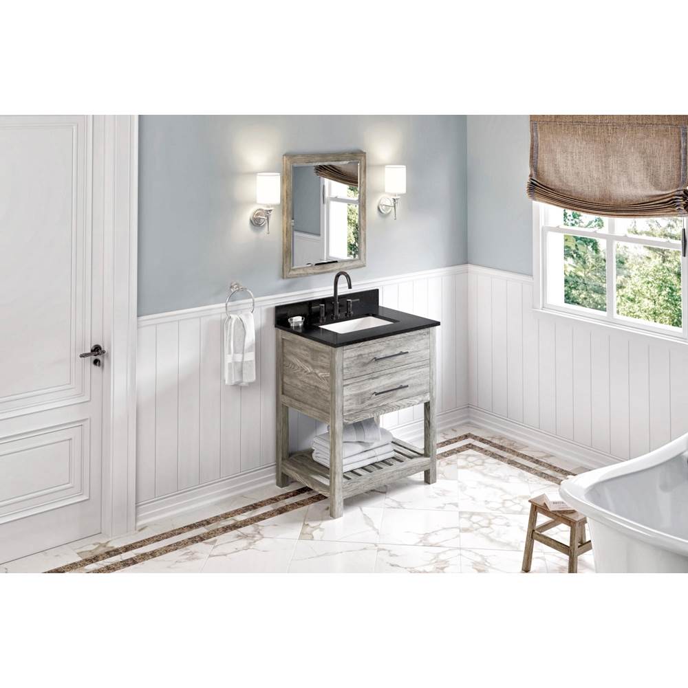 Jeffrey Alexander - 30'' Weathered Grey Wavecrest Vanity, Black Granite Vanity Top, Undermount Rectangle Bowl - Weathered Grey