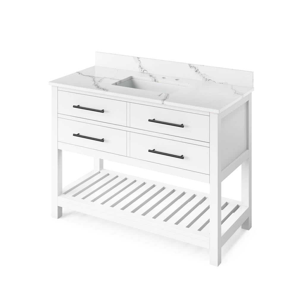 Jeffrey Alexander - 48'' White Wavecrest Vanity, Calacatta Vienna Quartz Vanity Top, undermount rectangle bowl - White